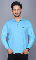 EPG Pure Cotton Fleece Men's Half Zip Jacket ( For Winters ) - AQUA BLUE