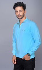 EPG Pure Cotton Fleece Men's Half Zip Jacket ( For Winters ) - AQUA BLUE