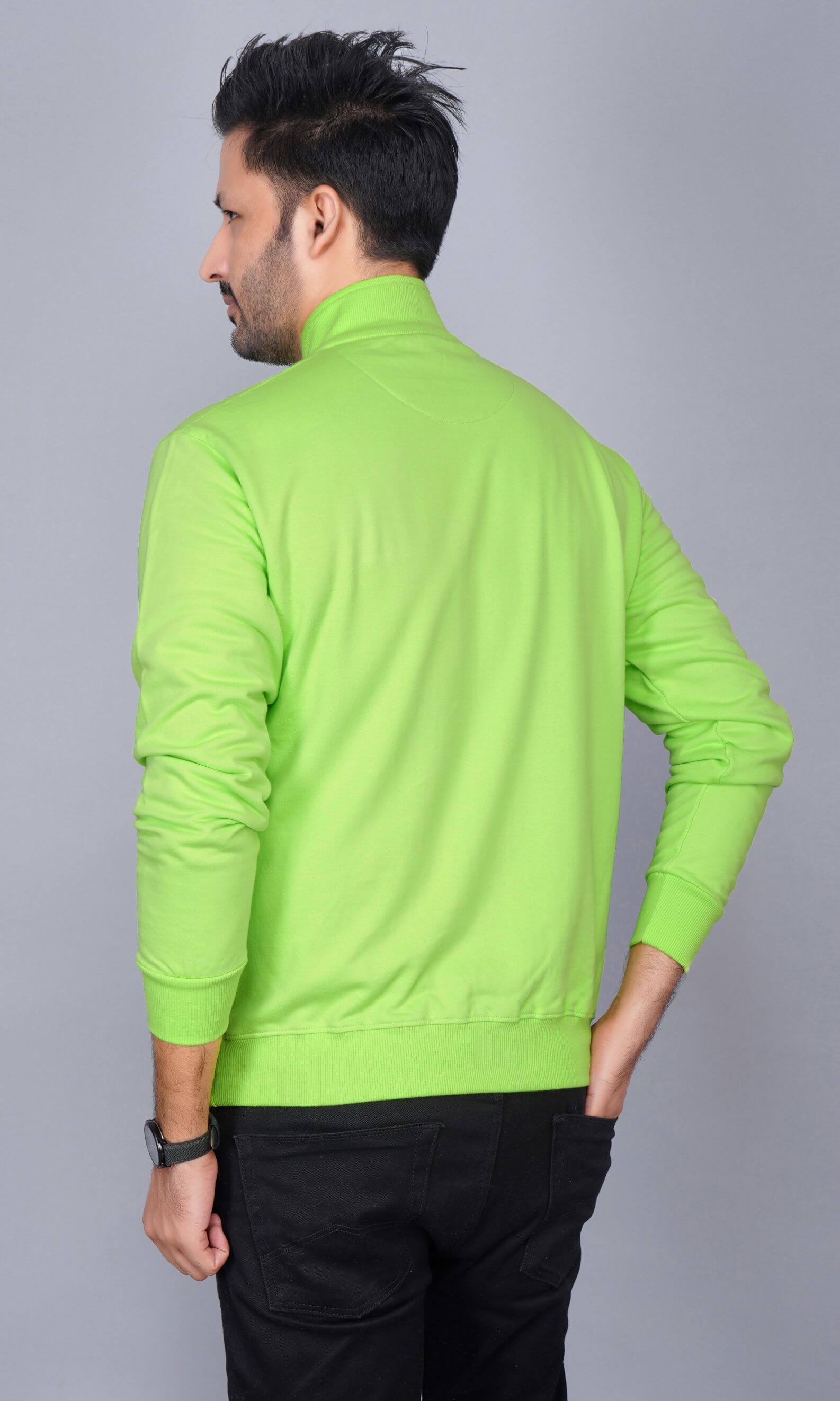 EPG Pure Cotton Fleece Men's Half Zip Sweat Shirt ( For Winters ) - Parrot Green