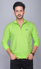 EPG Pure Cotton Fleece Men's Half Zip Sweat Shirt ( For Winters ) - Parrot Green