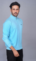 EPG Pure Cotton Fleece Men's Half Zip Jacket ( For Winters ) - AQUA BLUE