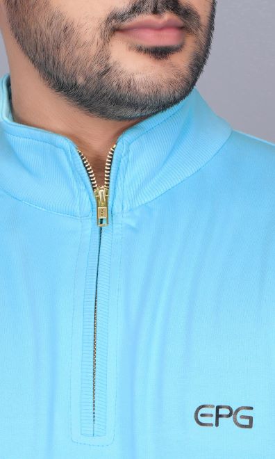 EPG Pure Cotton Fleece Men's Half Zip Jacket ( For Winters ) - AQUA BLUE