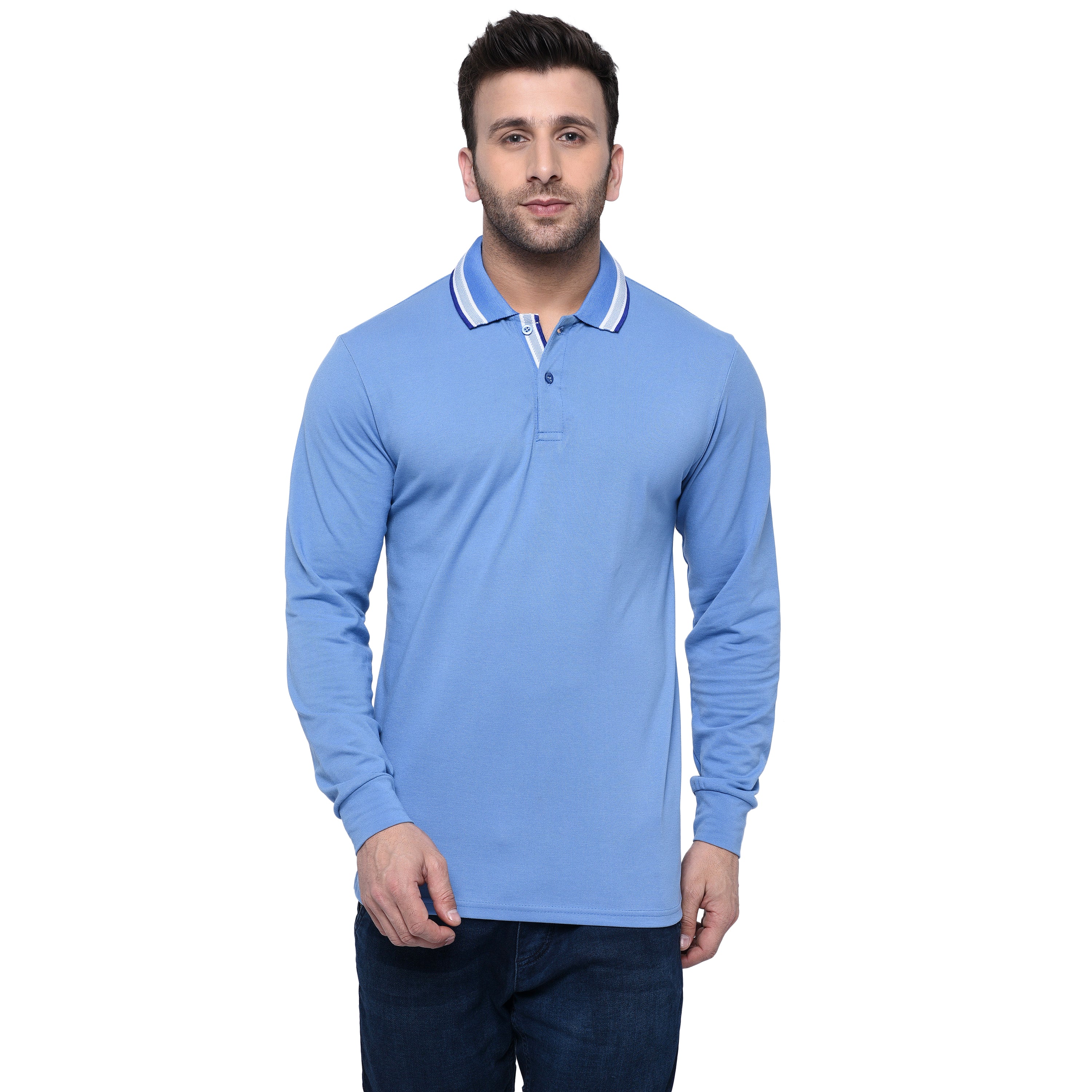 EPG Pure Cotton Full sleeves men's polo (Collar) T Shirt - Navy Blue color