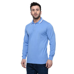 EPG Pure Cotton Full Sleeve's Men's Polo (Collar ) T Shirt - Azure (Sky Blue ) color