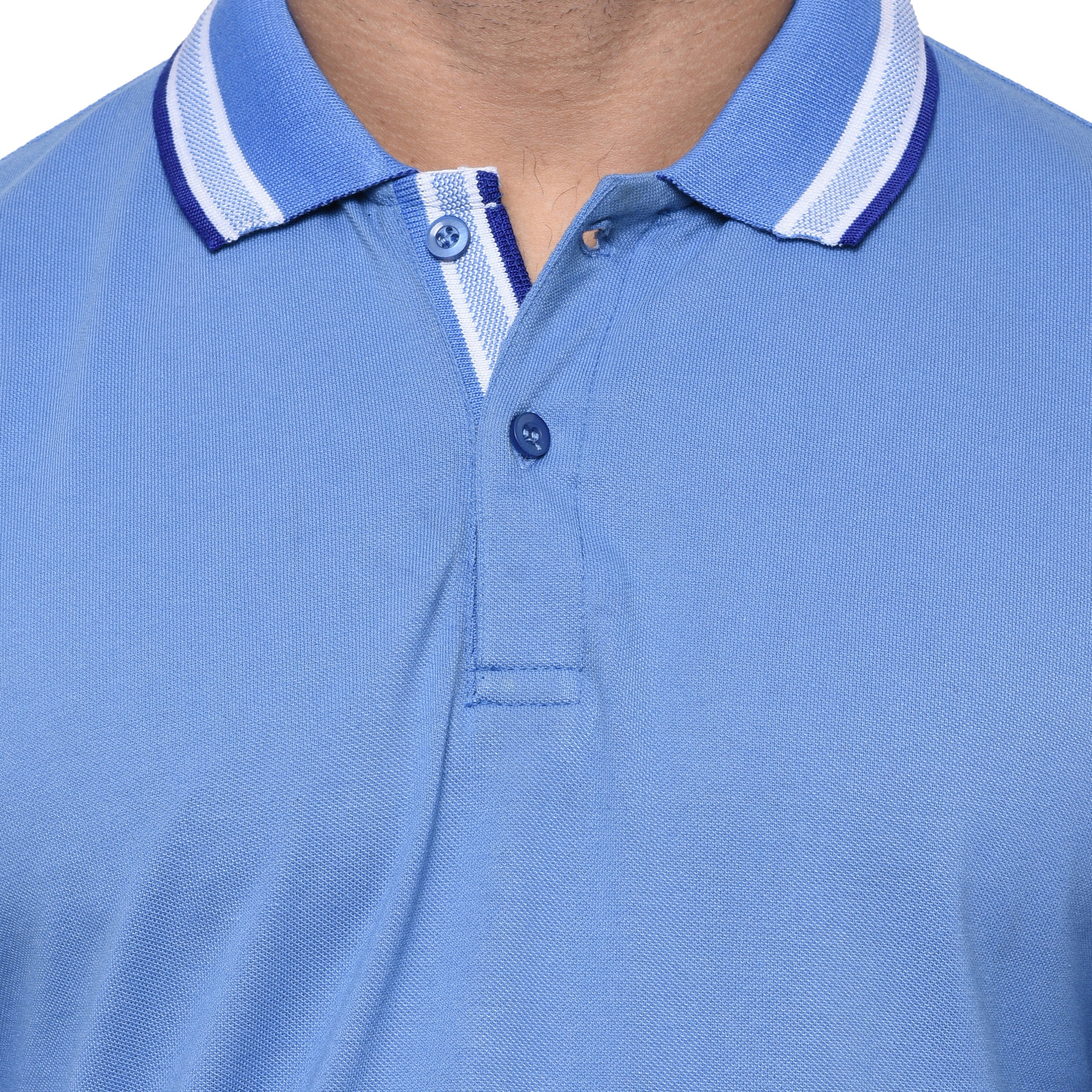 EPG Pure Cotton Full Sleeve's Men's Polo (Collar ) T Shirt - Azure (Sky Blue ) color