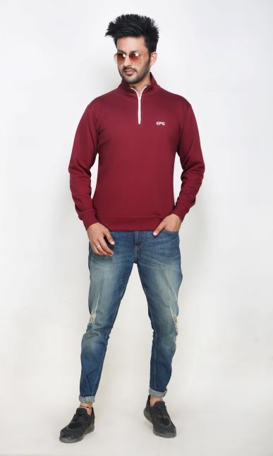 EPG Pure Cotton Fleece Men's Half Zip Jacket ( For Winters ) - Maroon