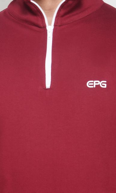 EPG Pure Cotton Fleece Men's Half Zip Jacket ( For Winters ) - Maroon